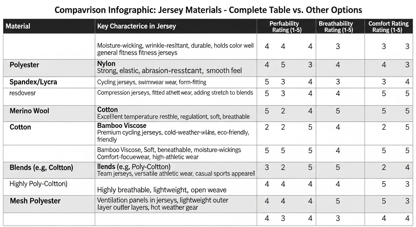 tabel perbandingan bahan jersey lengkap