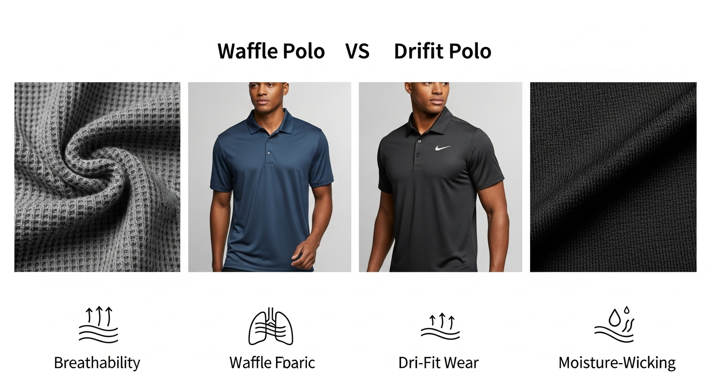 waffle vs drifit polos mana lebih baik